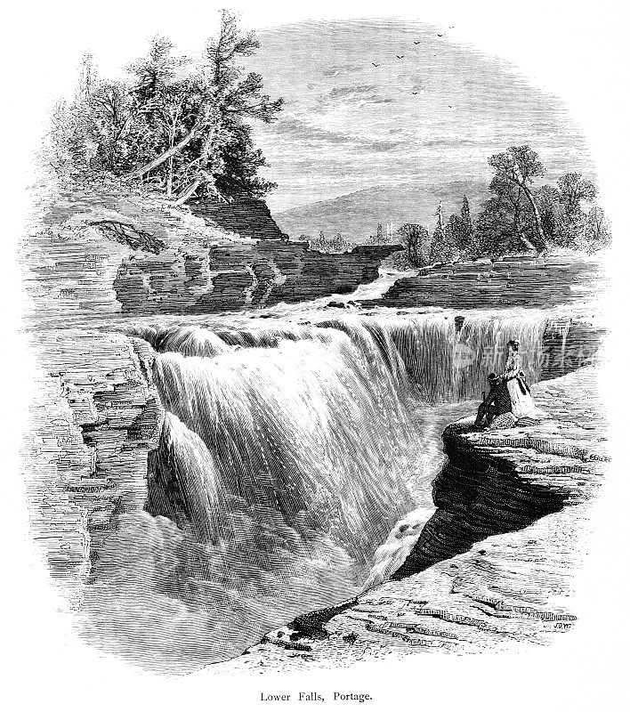 Portage Lower Falls, Letchworth州立公园，纽约州，美国，《美国地理》